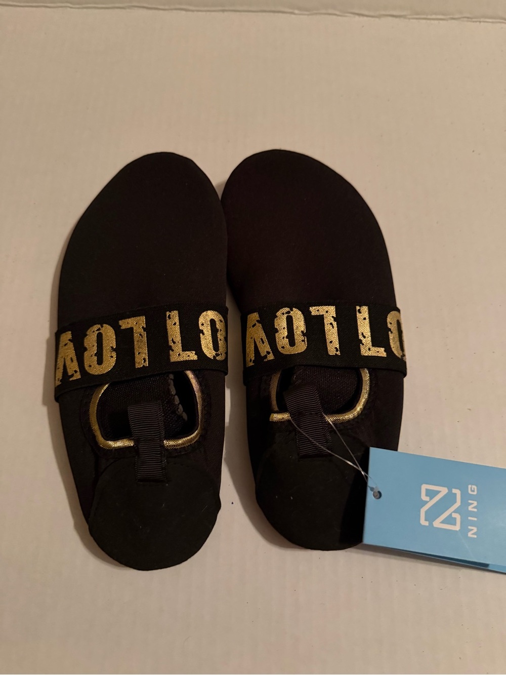 #192 Women’s  Black Water Shoes with Gold 'LOVE' Band